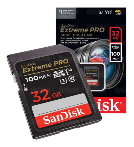 Cartão 32gb 100mbs Sandisk Extreme Pro 4k Para Canon Sony Nk