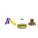 Piscina Inflable 114cm + 200 Pelotas + Inflador + 1 Rodadero