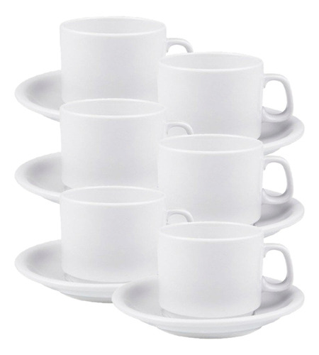 Taza Café Con Plato Porcelana Blanca Verbano Línea Recta X6