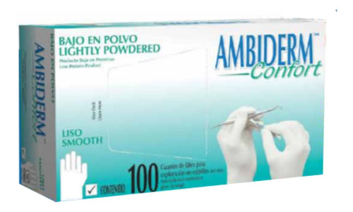 Guante Desechable Ambiderm Látex Confort Blanco Talla Med 