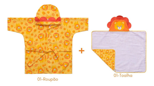 Roupão De Banho Bebe Infantil Bichinhos+toalha C/capuz Algod