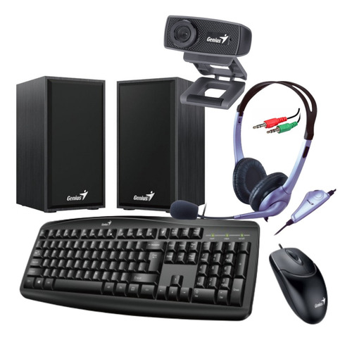 Teclado Mouse Parlantes Auriculares Y Webcam Para Pc Genius