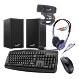 Teclado Mouse Parlantes Auriculares Y Webcam Para Pc Genius