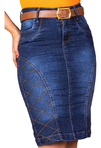 Saias Jeans Feminina Midi Secretária Moda Evangélica Anagrom