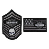 Parche Bordado Rango Militar Y Bandera Harley Color Gris Tac