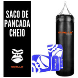 Saco De Pancada 120x100 Cheio + Luva Bate Saco Pro Gorilla Cor Azul