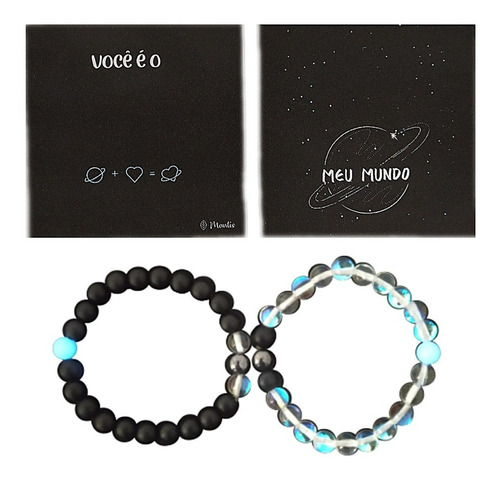 Pulseira Casal Magnética Personalizada Brilha Pedras Kit 2