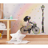 Papel De Parede Menina Na Bicicleta Floral Bebê 6m² Vr589