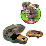 Dinossauro Dino Lança Carros Brinquedo Carrinhos Hotwelcar Cor Verde/marrom