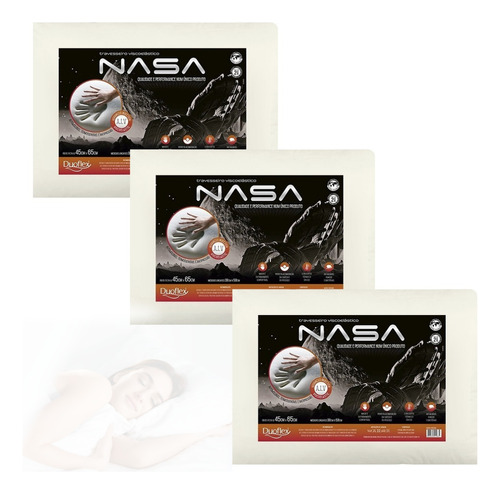 Kit 3 Travesseiros Nasa X Viscoelástico Firme Antialérgico