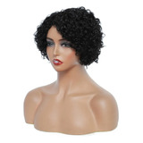 Peruca Cabelo Humano Cacheada Curta Preto Natural