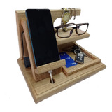 Organizador De Escritorio + Porta Celular En Madera