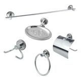 Kit Para Banheiro Stander Em Aço Inox 5 Peças Cromado Metal