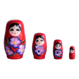 Muñeca Anidada Matryoshka De 4 Piezas, Juguete Rojo
