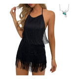 Conjunto De Vestido De Fiesta Sin Espalda Sexy Con Flecos