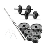 Kit Barra 1.50 Mts Maciza + 2 Mancuernas + 40 Kg En Discos P