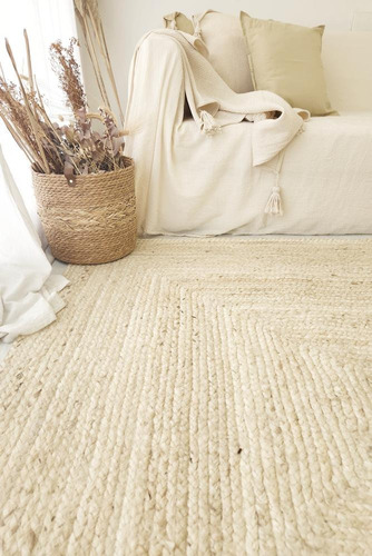 Alfombra De Yute 100% Natural Blanca 230x160 White Trenzado