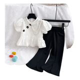 Elegante Top Blanco Y Pantalones Negros Para Niñas