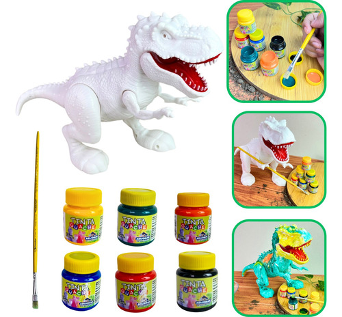 Brinquedo Dinossauro Rex Colorir Kit Pintar Didático Criança