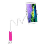 Suporte Universal Braço Flexivel Celular Tablet Mesa E Cama Cor Rosa E Branco