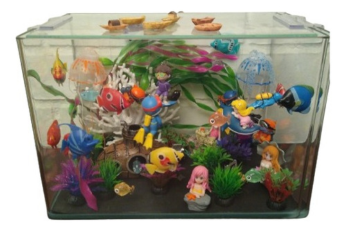 Acuario Vidrio Con Accesorios Artificiales 