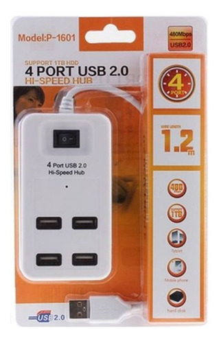 Multipuerto Usb 2.0 Hub 4 Puertos Largo Cable 1.2m P 1601