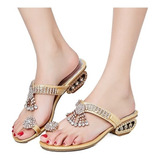 Sandalias Dama Elegantes De Diamantes Slip-on Puntera Clip