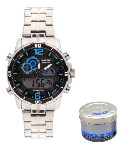 Reloj Hombre G-force Acero Platinum G-frc Analogo Y Digital 