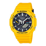 Reloj De Pulsera Casio G-shock Ga-b2100c-9adr, Analógico-digital, Para Hombre, Fondo Negro, Con Correa De Resina Color Amarillo, Bisel Color Amarillo Y Hebilla Simple