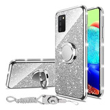 Funda Para Galaxy A03 S Luxury Glitter Ring Correa Silver