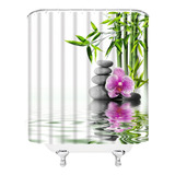 Cortina De Baño De Tela Impermeable, Diseño Orquídea Y Bambú
