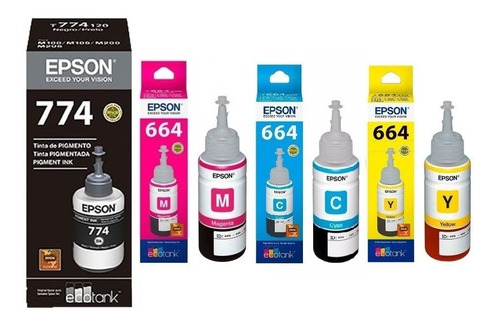 Combo Tintas Originales Epson 774bk+664c/m/y L1455 L606 L655