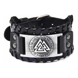 Bracelete Masculino Nórdico Aço Couro Valknut Estilo Viking