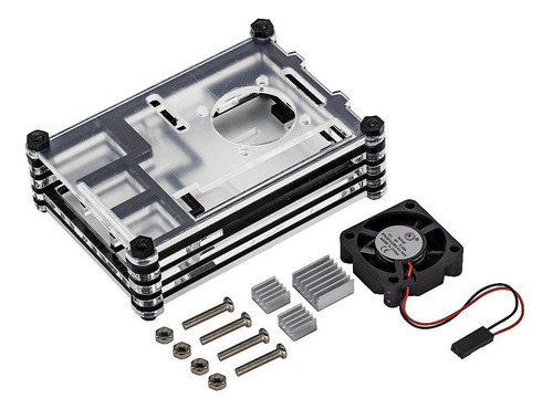 Kit Case Acrilico + Cooler + Dissipadores Raspberry Pi3