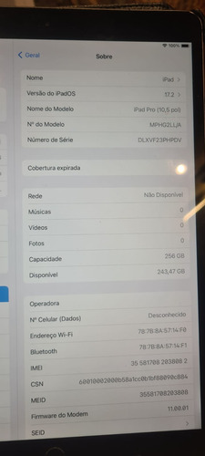 iPad  Apple  Pro 2nd Generat 2017 A1709 10.5  256gb  E 4gb 