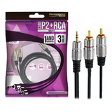 Cabo De Áudio P2 X 2 Rca 3m Profissional Plug Metal 3 Metros