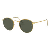 Óculos De Sol Ray-ban Round Metal Legend Large Armação De Metal Cor Polished Gold, Lente Green De Cristal Clássica, Haste Polished Gold De Metal - Rb3447