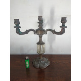 Antiguo Candelabro De Bronce Lámpara Luz Cristal 4 Velas 