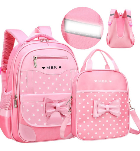 Mochila Escolar Princess Bow Para Niñas, 2 Unidades