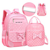 Mochila Escolar Princess Bow Para Niñas, 2 Unidades