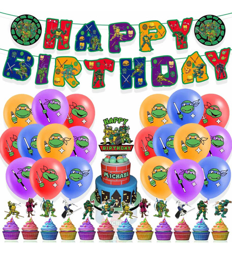 Kit Cumpleaños Globos Tortugas Ninja 2023 Diseño Decoración