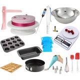 Kit Pasteleria Completo Plato Giratorio Moldes Balanza Picos