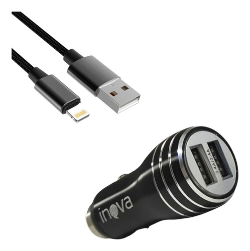 Carregador Veicular 3.4v Duas Usb Cabo Tipo C Ou Lightining