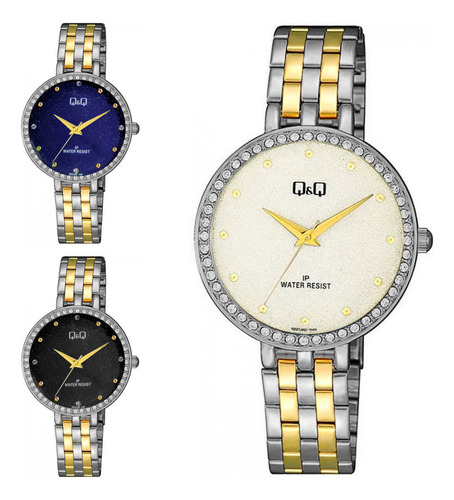 Reloj Q&q Qyq Elegante Qz27j001y Bicolor Dorado + Estuche 