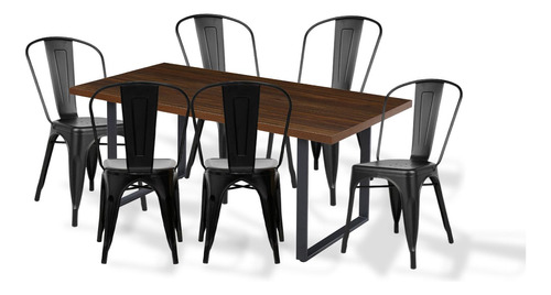 Comedor Industrial 160x90 + 6 Sillas Tolix Negras