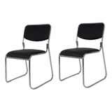 Kit 2 Cadeiras Escritório Interlocutor Base Fixa Cromada Preto - Cadeiras Inc