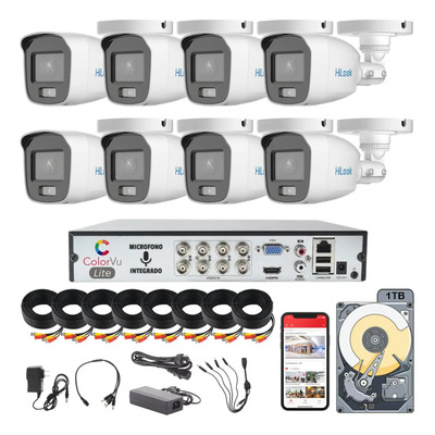 Kit Hilook 8 Camaras 1080p 2mp Colorvu Audio Cables 1tb Blanco