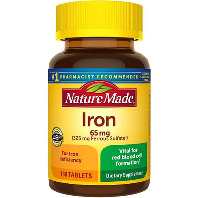 Botella de Hierro 65 Mg Nature Made 180 Tabletas Sabor Neutro suplemento de hierro para adultos que proporcionan un suplemento dietético para quienes tienen deficiencia de hierro | Envío gratis