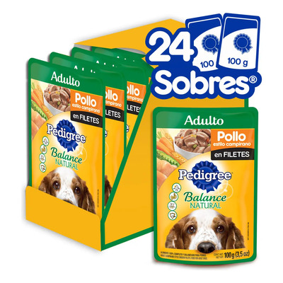 PEDIGREE - Sobres para Perro Balance Natural, Sabor Pollo en Filetes, con Ingredientes Naturales, Proteínas y Fibra, 24 Sobres, 100g c\u002Fu | Envío gratis