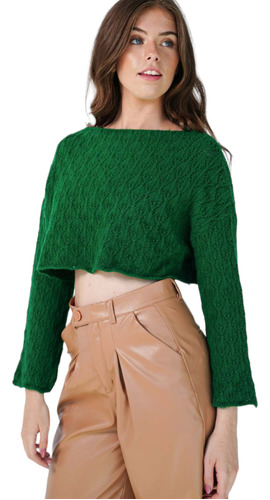 Sweater De Mujer Corto Cuello Bote Rombo Invierno 